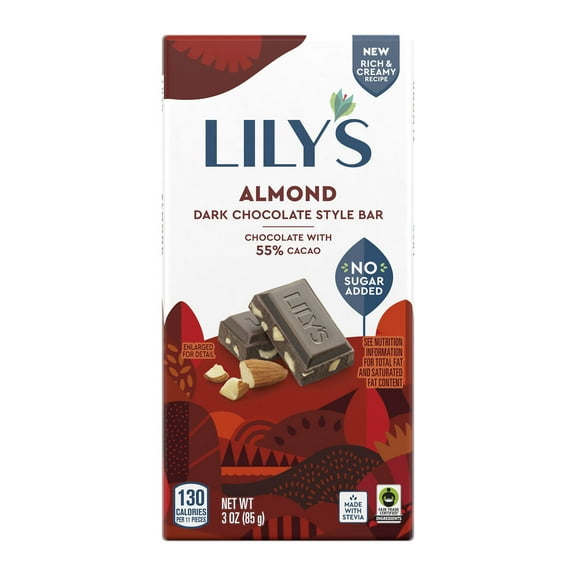 Lily's Almond Dark Chocolate Style No Sugar Added Sweets, Bar 3 oz