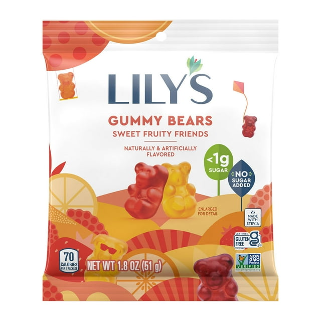 Lily's Assorted Flavored No Sugar Added Gummy Bears, Bag 1.8 oz