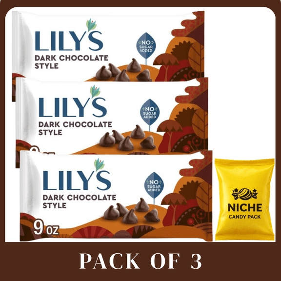 Lilys Baking Chocolate Chips, 10 oz (3 Pack), Stevia-Sweetened, Sugar-Free-with candy pack