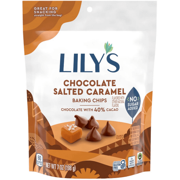 Lily's Chocolate Salted Caramel Flavored No Added Sugar Baking Chips, Bag 7 oz ( PACK OF 3 )