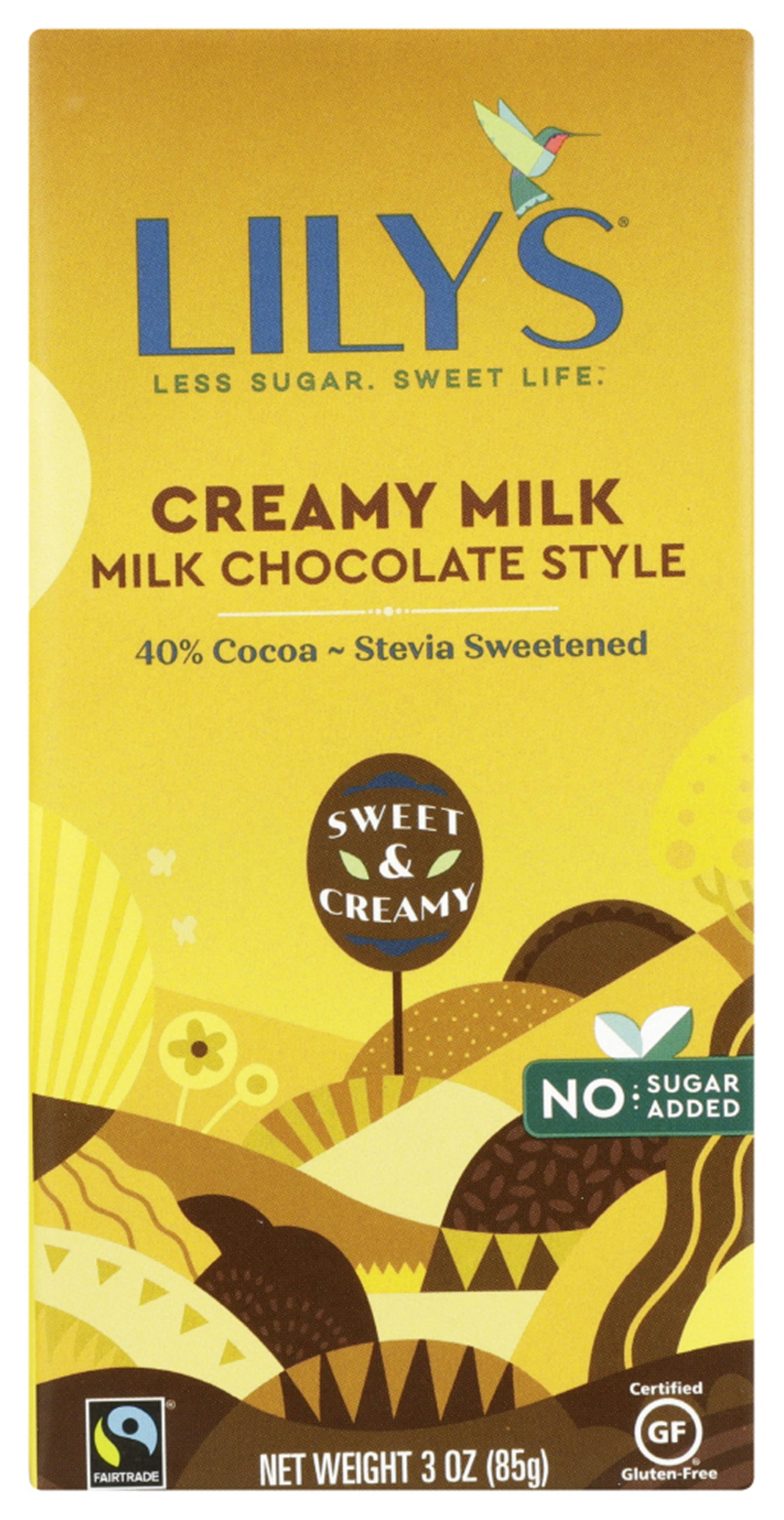 Lily's Creamy Milk Chocolate Bar, 3 Oz, 12 Ct