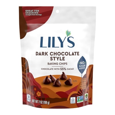 Lily's Dark Chocolate Style No Added Sugar, Gluten Free Baking Chips, Bag 7 oz