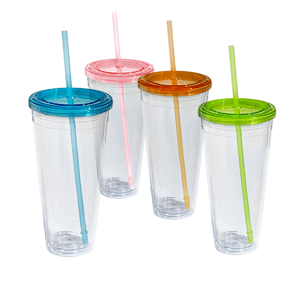 Lily's Home 32 oz Insulated Tumbler Cups, 4-Pack, Clear - BPA Free & Dishwasher Safe