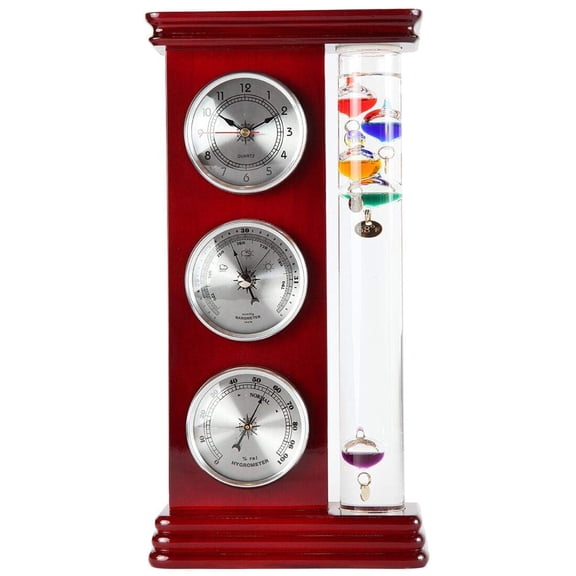 Lily's Home Analog Weather Station with Galileo Thermometer, Precision Quartz Clock (Silver), Barometer & Hygrometer, Gift for Family or Friends, Indoor and Outdoor Home Décor (6" L x 2" W x 12" H)