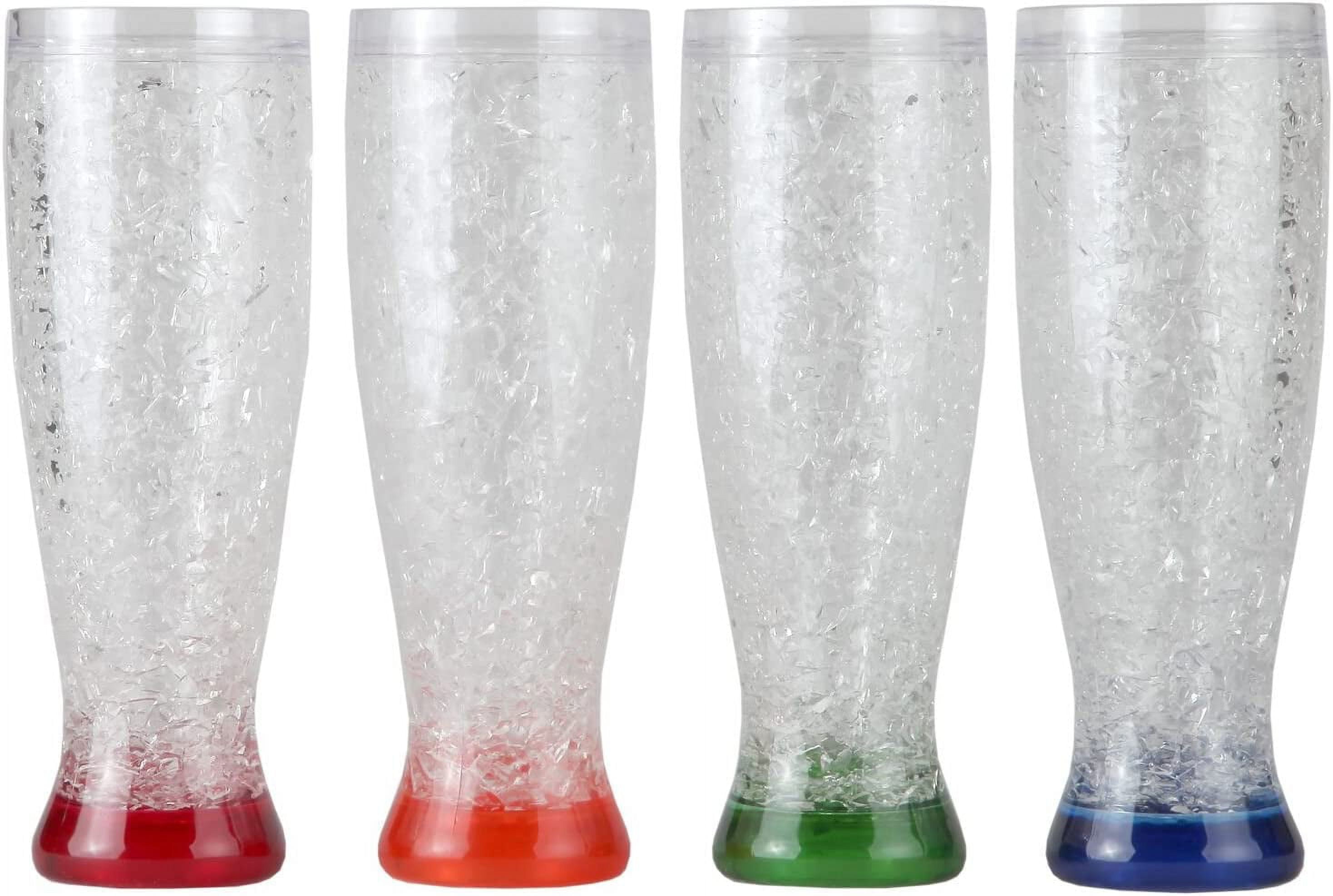 Lily's Home Double Wall Gel-Filled Acrylic Freezer Pilsner Shape Beer Glasses, Great for Enjoying Brews at BBQs and Parties, Clear with Assorted Color