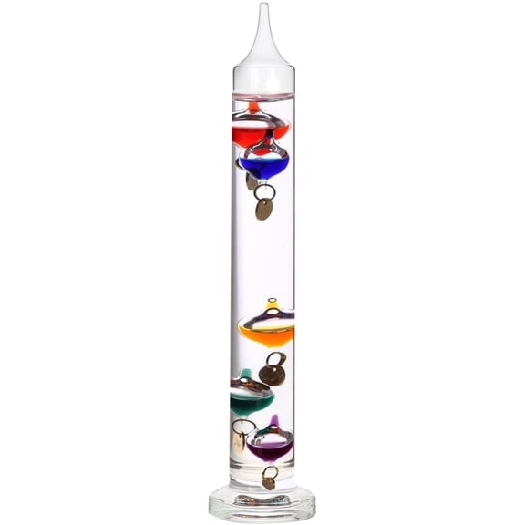 Lily's Home 14 inch Glass Galileo Thermometer with 5 Multi Colored Balls with Gold Tags from 64ºF to 80ºF, Ideal Gift for Family or Friends, Holiday Gift, Indoor and Outdoor Décor