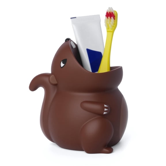 Lilys Home Kids Toothbrush Holder Toothbrush Organizer  Durable Silicone Animal Tooth Brush Holder  Easy to Clean Toothbrush and Toothpaste Holder  Toothbrush Holders for Bathrooms  - Squirrel