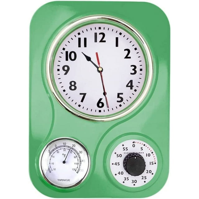 Lily's Home Retro Kitchen Wall Clock with Temperature and Timer (Retro
