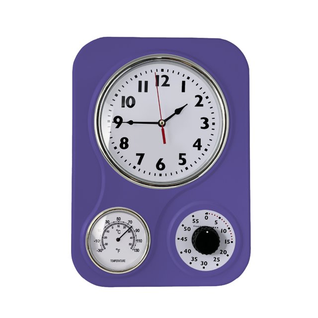 Lily's Home Retro Kitchen Wall Clock with Thermometer and Timer (9.5 x