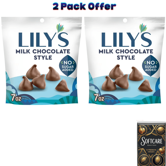 Lily's Milk Chocolate No Sugar Added, Gluten Free Baking Chips, 7 oz ( Includes One Tissue Pack )