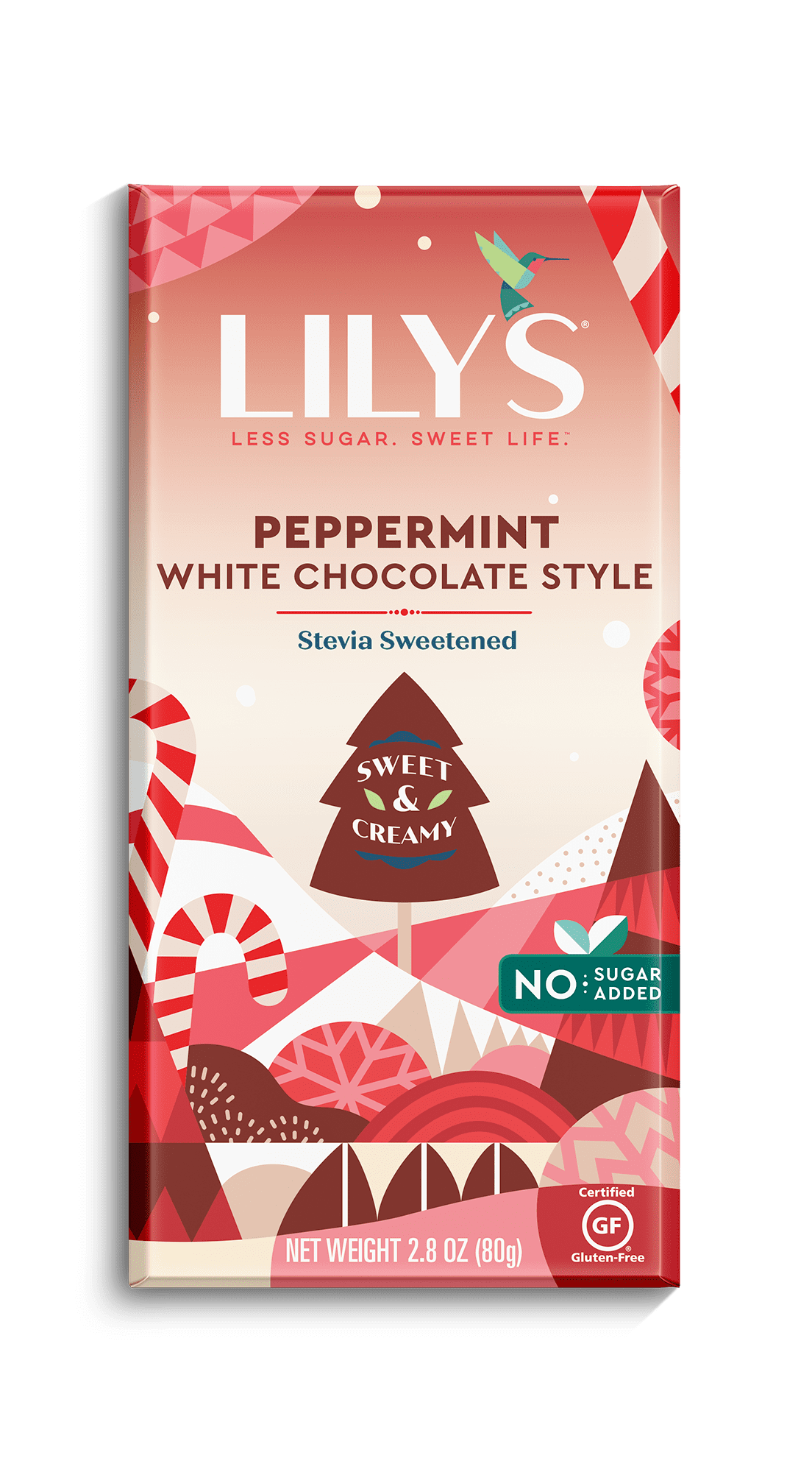 Lily's - No Sugar Added Peppermint White Chocolate Bar, Christmas Candy, 2.8 oz, 1 Piece