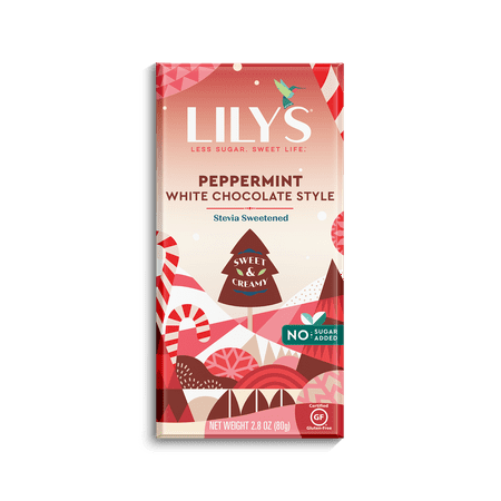 Lily's - No Sugar Added Peppermint White Chocolate Bar, Christmas Candy, 2.8 oz, 1 Piece