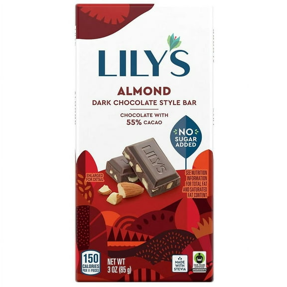 Lily's No Sugar Added, Sweets, Bar Almond Dark Chocolate Style 3.0 oz Pack of 2