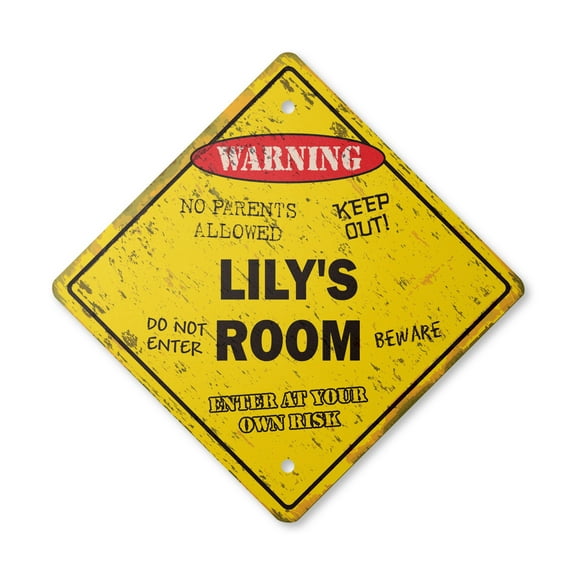 Lily's Room Sign Vintage Crossing Zone Xing | Indoor/Outdoor Plastic | 12" Tall rustic kids bedroom decor door children's name boy girl