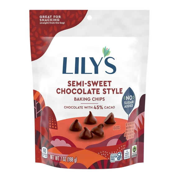 Lily's Semi Sweet Chocolate Style No Added Sugar Baking Chips, Bag 7 oz