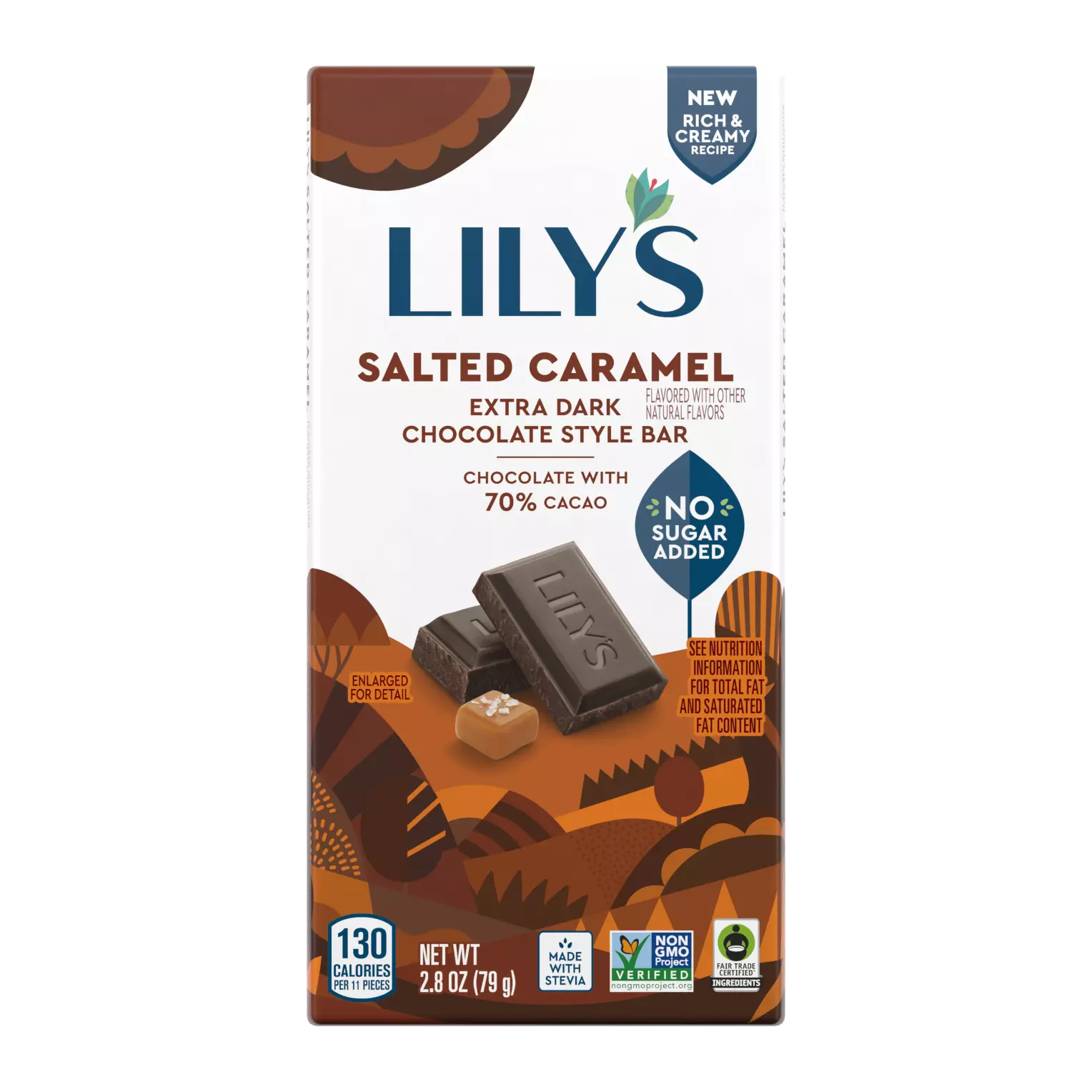 Lily's Sweets Dark Chocolate Bar 70% Cacao Salted Caramel  2.8 oz Pack of 3