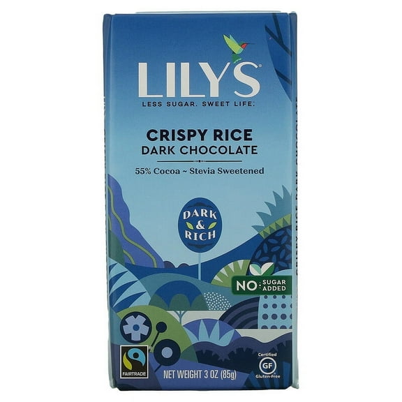 Lily's Sweets, Dark Chocolate Bar, Crispy Rice, 55% Cocoa, 3 oz Pack of 2