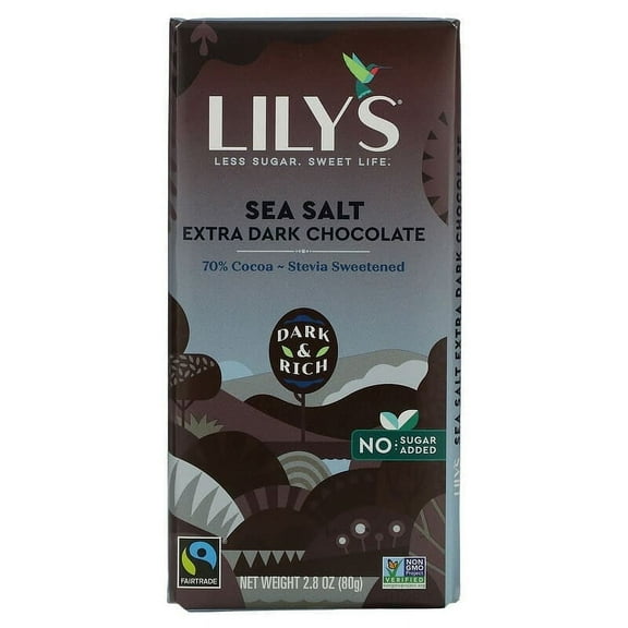 Lily's Sweets, Dark Chocolate Bar, Sea Salt, 70% Cocoa, 2.8 oz Pack of 4