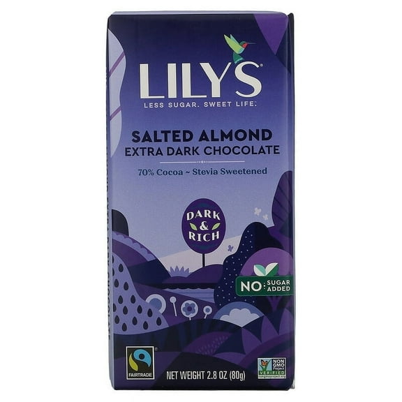 Lily's Sweets, Extra Dark Chocolate Bar, Salted Almond, 70% Cocoa, 2.8 oz Pack of 3