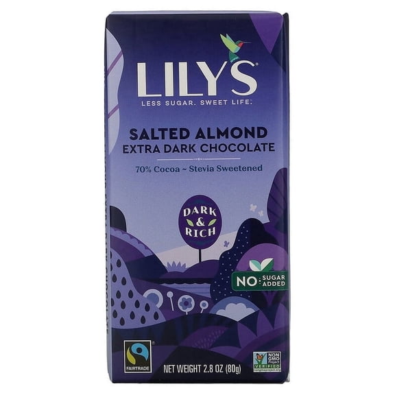 Lily's Sweets, Extra Dark Chocolate Bar, Salted Almond, 70% Cocoa, 2.8 oz Pack of 3