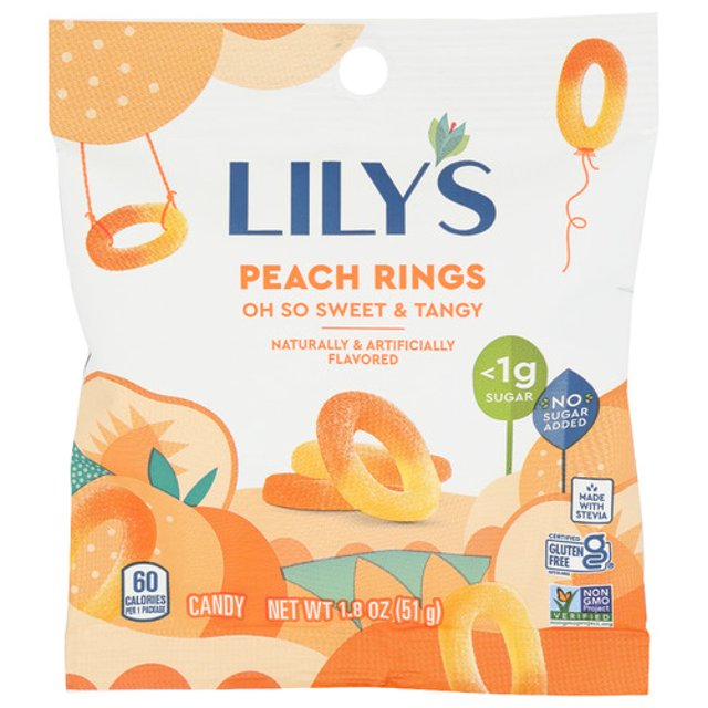 Lily's Sweets Gummy Peach Rings 1.8 oz (Pack of 12)