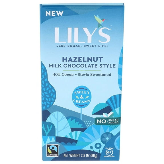 Lily's Sweets Milk Chocolate Bar 40% Cacao Hazelnut 2.8 oz Pack of 2