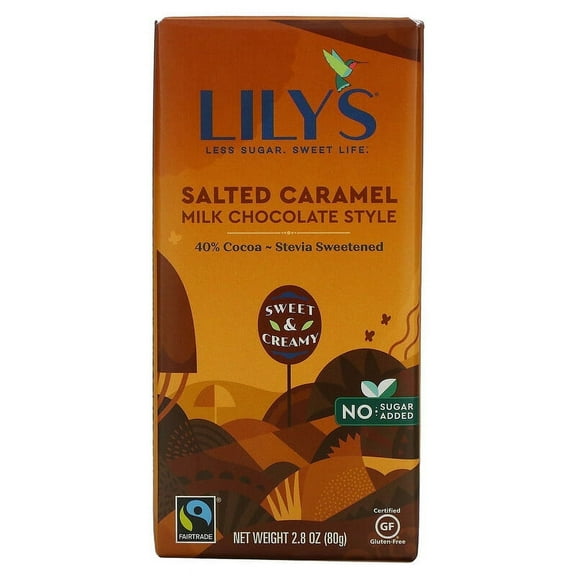 Lily's Sweets, Milk Chocolate Style Bar, Salted Caramel, 40% Cocoa, 2.8 oz Pack of 3