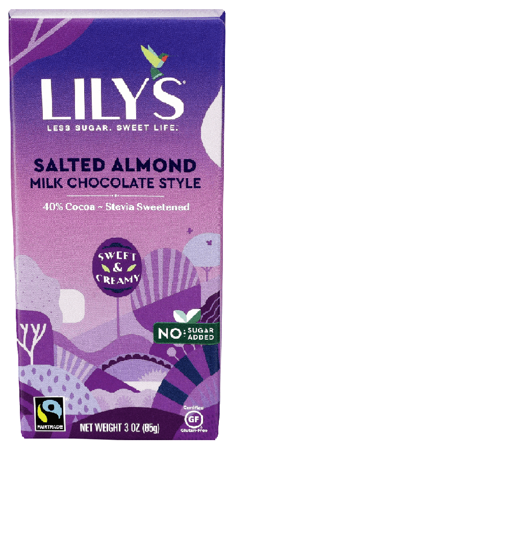Lily's Sweets Salted Almond and Milk Chocolate Bar, 3 oz (Pack of 12)