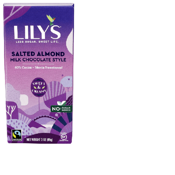 Lily's Sweets Salted Almond and Milk Chocolate Bar, 3 oz (Pack of 12)