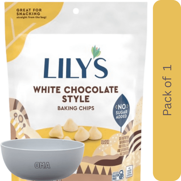 Lily's White Chocolate Style No Added Sugar Baking Chips, 7 oz Bag with Bowl by OMA
