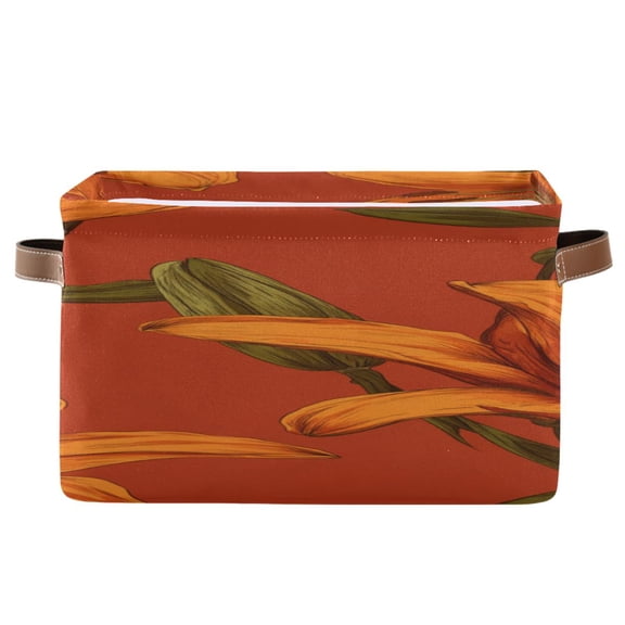 Lily-shaped Flowers Orange Square Storage Bins with Handles Collapsible Containing Box 1 Pack