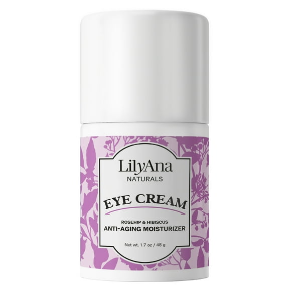 LilyAna Naturals - Eye Cream for Dark Circles and Puffiness, Anti Aging Fine Lines and Wrinkles, Rosehip and Hibiscus Botanicals ,100% Vegan- 1.7oz