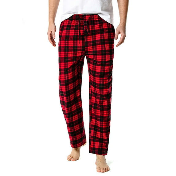 LilyLLL Christmas Mens Plaid Check Wide Leg Loose Pants Elasticated Loungewear Trousers