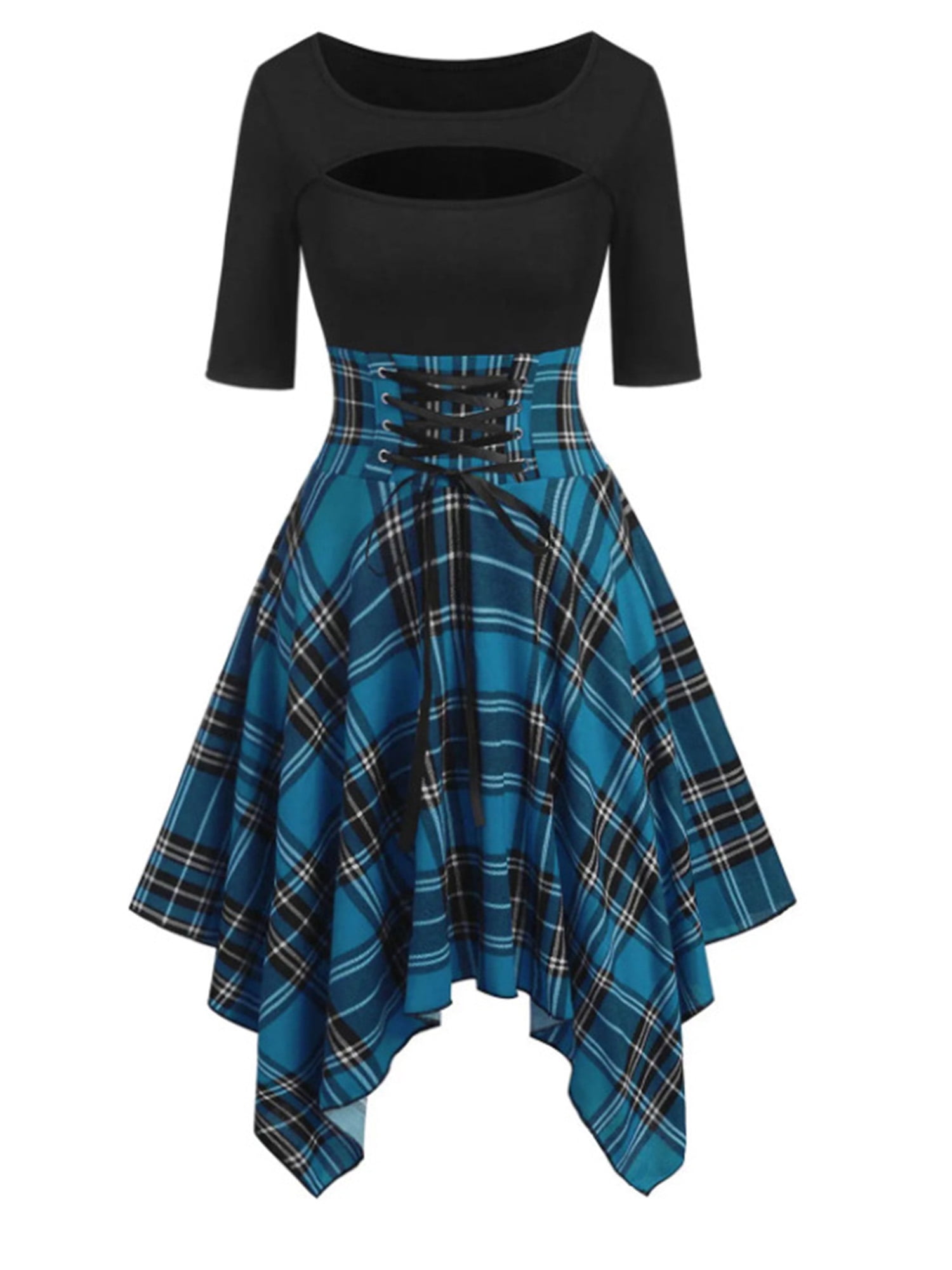 LilyLLL Christmas Women Plaid Check Mini Dress Lace Up Xmas Party Swing  Skater Dress - Walmart.com