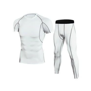 LilyLLL Men's Compression Tracksuit Set Short Sleeve T-shirt Leggings Pants Sport Gym Workout