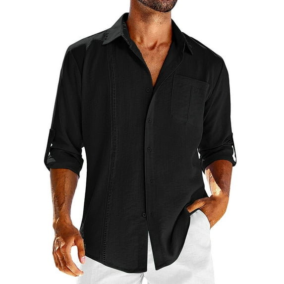 LilyLLL Men's Roll Tab Long Sleeve Buttons Down Shirt Tops Holiday Casual T-shirt