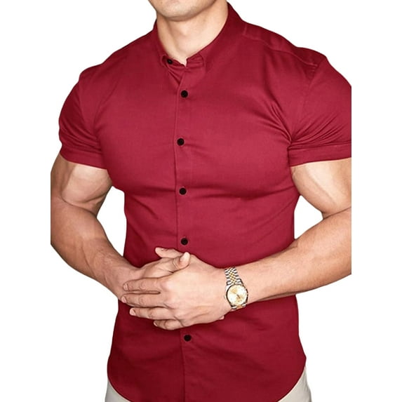 LilyLLL Mens Button Down Collar Shirt Short Sleeve Solid Color Casual Work Tee Tops