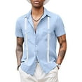 thumbnail image 1 of LilyLLL Mens Button Down Short Sleeve Striped Shirts Cuban Camp Guayabera Beach Tops, 1 of 4