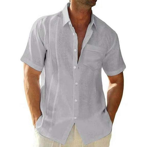 LilyLLL Mens Buttons Down Shirts Short Sleeve Collared Cotton Linen Pocket Tops