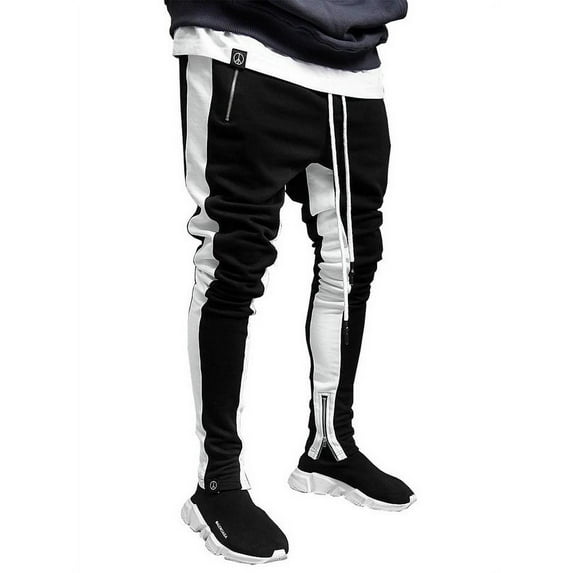 LilyLLL Mens Color Block Striped Jogger Trousers Taper Leg Athletic Sport Sweatpants