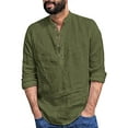 thumbnail image 1 of LilyLLL Mens Cotton Linen Casual Shirts Henley Grandad Long Sleeve Button T-shirt Tops, 1 of 4