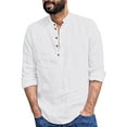 thumbnail image 1 of LilyLLL Mens Cotton Linen Casual Shirts Henley Grandad Long Sleeve Button T-shirt Tops, 1 of 3