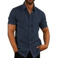 thumbnail image 1 of LilyLLL Mens Cotton Linen Short Sleeve Lapel Shirts Summer Casual T-shirt Tops, 1 of 4