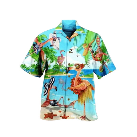LilyLLL Mens Hawaiian Shirt Summer Beach Short Sleeve Buttons Down Printed T-shirt Tops