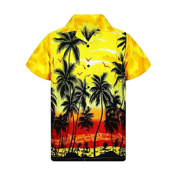 LilyLLL Mens Hawaiian Shirt Summer Beach Short Sleeve Buttons Down Printed T-shirt Tops