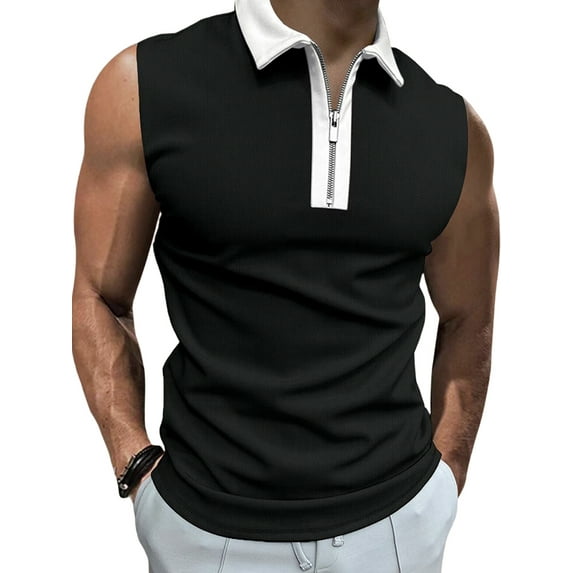LilyLLL Mens Pique Tipped Performance Shirt Sleeveless Collared Vest Tank Tops