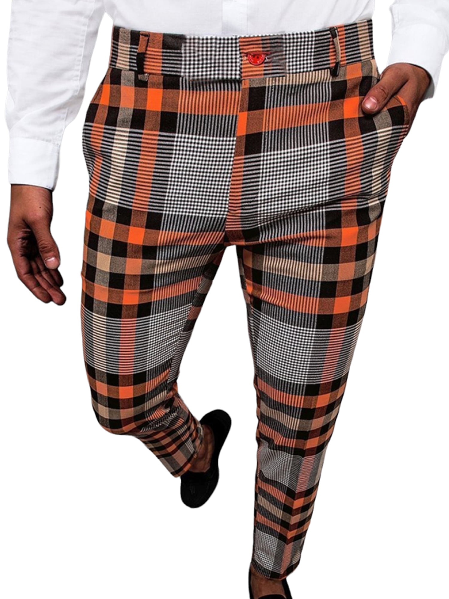 LilyLLL Mens Plaid Floral Slim Fit Pencil Pants Formal Business