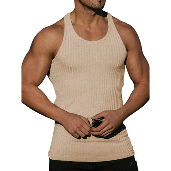 LilyLLL Mens Ribbed Tank Undershirt Moisture Wicking Workout Gym Muscle T Shirt