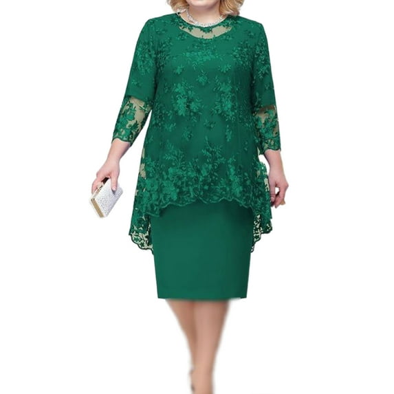LilyLLL Plus Size L-8XL Womens Elegant Lace Sheer Evening Party Office Work Formal Dress