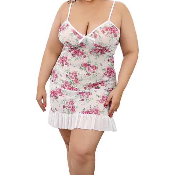 LilyLLL Plus Size Lingerie Womens Floral Print Slip Dress Babydoll Sleepwear Pajamas Nightgown
